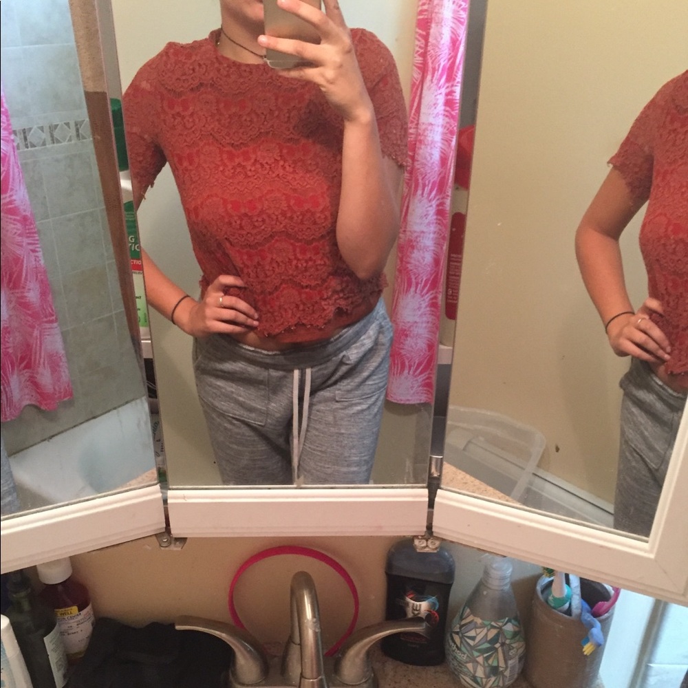 Burnt orange lace top